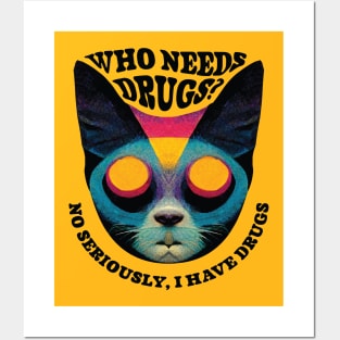 psychedelic cat Posters and Art